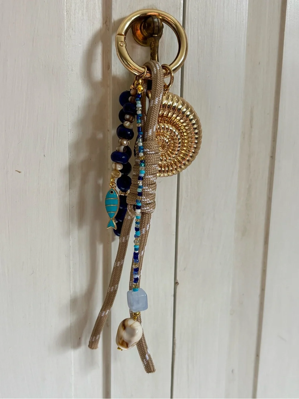 Gold & Blue Nautical Bead Keychain Charm